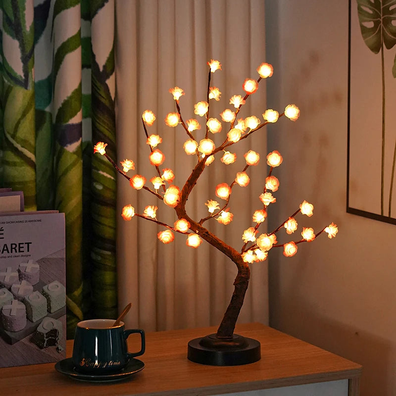 LED Tree Light Flower Table Lamp Battery/USB Powered