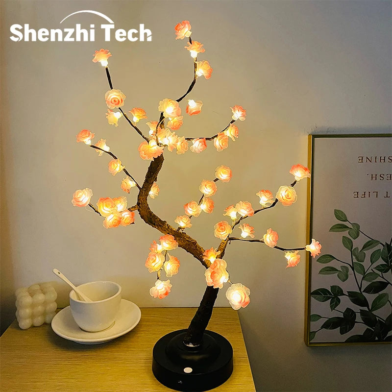 LED Tree Light Flower Table Lamp Battery/USB Powered