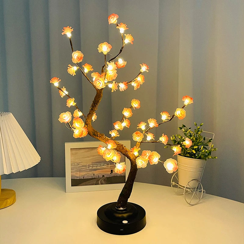 LED Tree Light Flower Table Lamp Battery/USB Powered