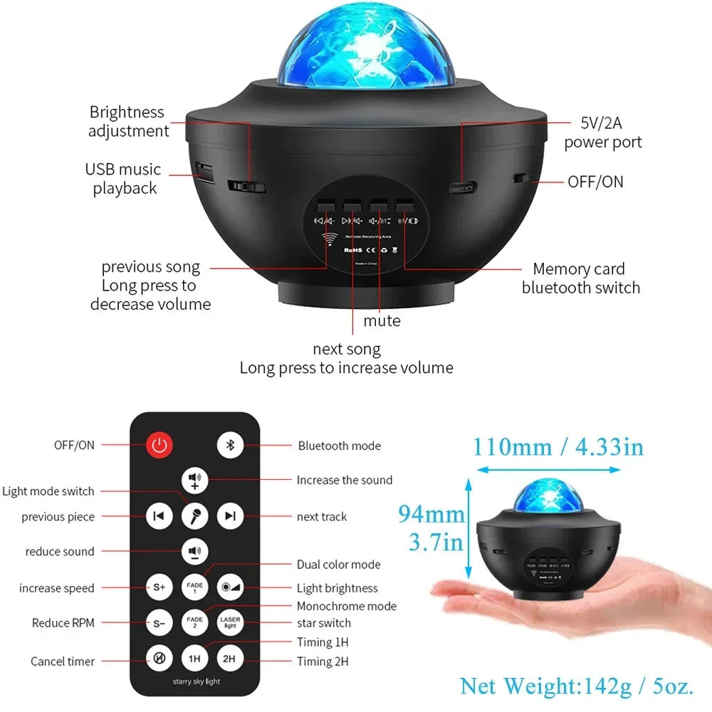 Galaxy Light Projector with Remote & Bluetooth Speaker