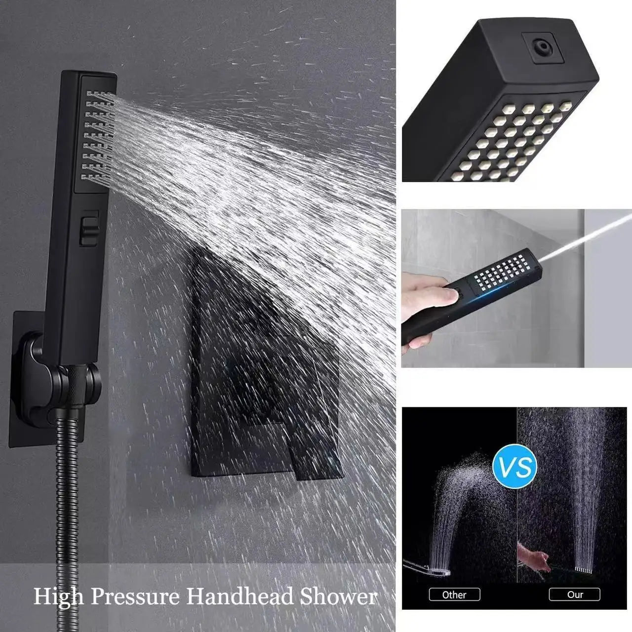 Large Relaxing Rainfall Shower Head Chrome or Matte Black Finish 8, 10 or 12" sizes