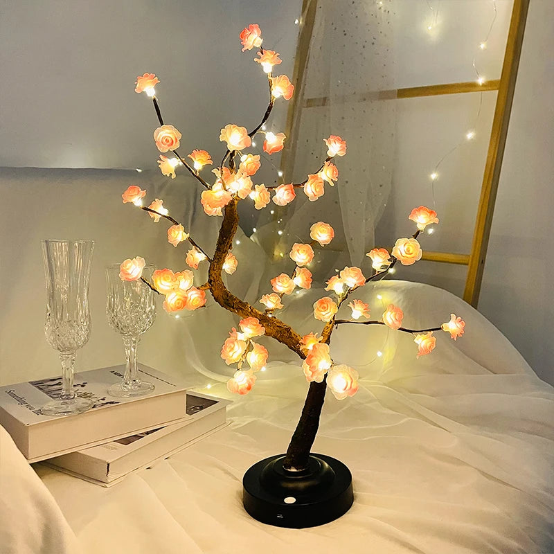 LED Tree Light Flower Table Lamp Battery/USB Powered