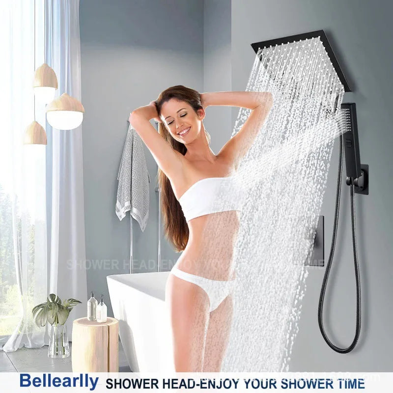 Large Relaxing Rainfall Shower Head Chrome or Matte Black Finish 8, 10 or 12" sizes