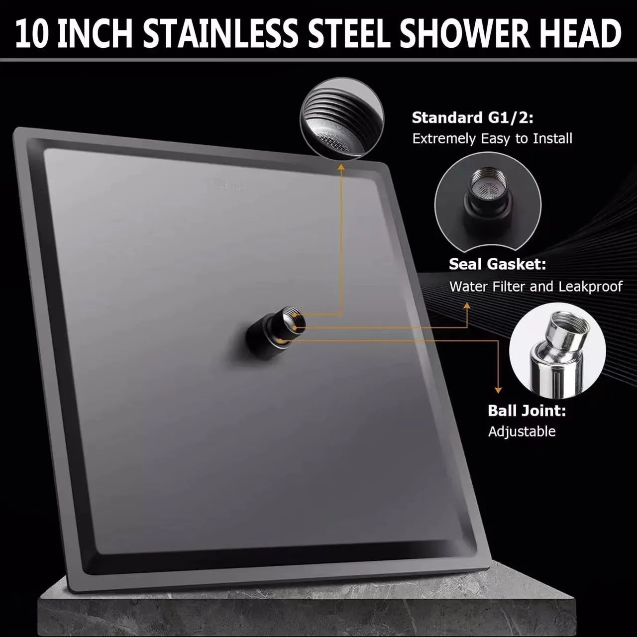 Large Relaxing Rainfall Shower Head Chrome or Matte Black Finish 8, 10 or 12" sizes